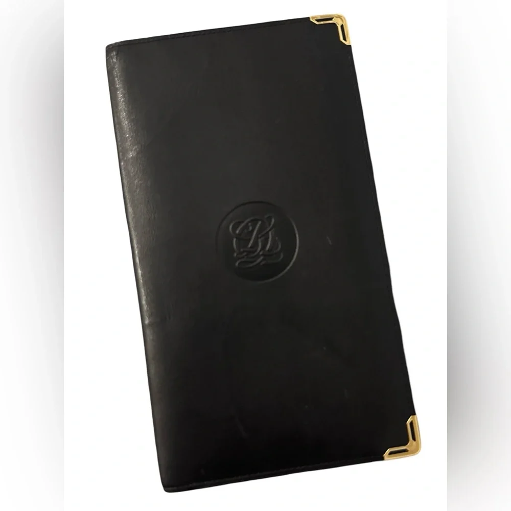 Louis Quatorze Paris Black Leather Bi fold Wallet Soft Leather Gold Hardware